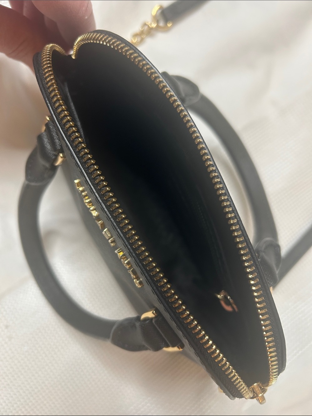 Michael Kors Black Saffiano Leather Satchel with Gold Chain Strap - Picture 4 of 6